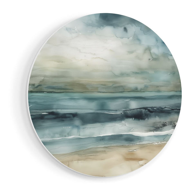 Wandcirkel vooraanzicht Aquarelkunstwerk van de Oceaan