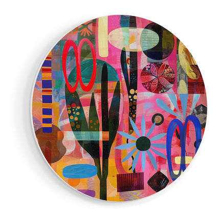 Wandcirkel vooraanzicht Abstract Kunstwerk met veel Verschillende Vormen en Kleuren