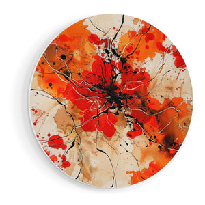 Wandcirkel vooraanzicht Abstract Kunstwerk met Rode en Zwarte Verfspatten