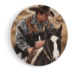 Wandcirkel vooraanzicht Cowboy en zijn Hond