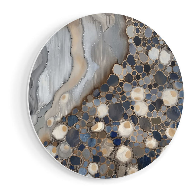 Wandcirkel vooraanzicht Blauw en Wit Abstract Kunstwerk