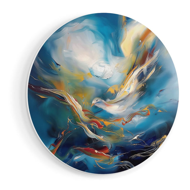 Wandcirkel vooraanzicht Abstract Kunstwerk van een Duif die in de Lucht Vliegt