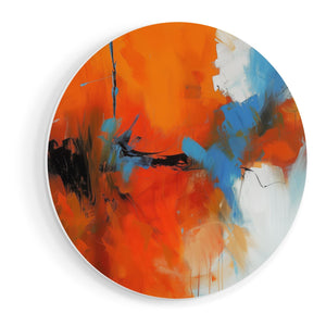 Wandcirkel vooraanzicht Abstract Kunstwerk met Blauwe en Oranje Kleuren