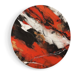 Wandcirkel vooraanzicht Abstract Kunstwerk met Zwarte en Rode Kleuren