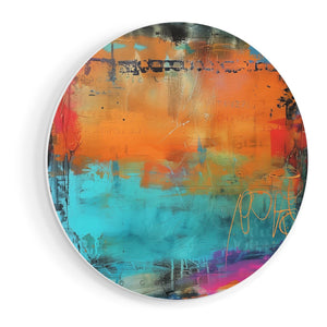 Wandcirkel vooraanzicht Abstract Kunstwerk met Blauwe, Oranje en Paarse Kleuren