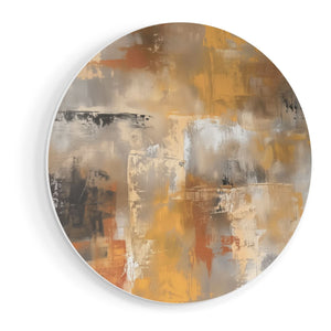 Wandcirkel vooraanzicht Abstract Kunstwerk in Oranje en Beige