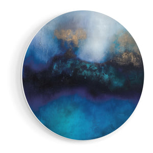 Wandcirkel vooraanzicht Abstract Kunstwerk van Blauw en Goud