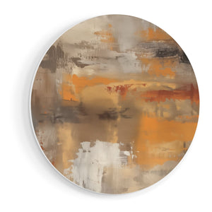 Wandcirkel vooraanzicht Abstract Kunstwerk in Oranje en Beige
