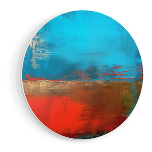 Wandcirkel vooraanzicht Abstract Kunstwerk met Rode, Blauwe en Gele Kleuren