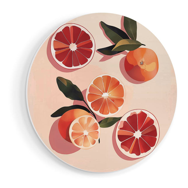 Wandcirkel vooraanzicht Bosje Grapefruits op een Roze Achtergrond