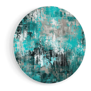 Wandcirkel vooraanzicht Abstract Kunstwerk in Groenblauw en Zwart