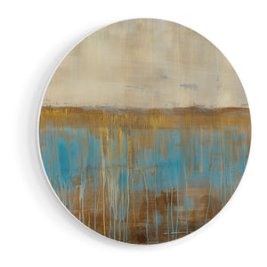 Wandcirkel vooraanzicht Abstract Kunstwerk met Blauwe en Bruine Kleuren