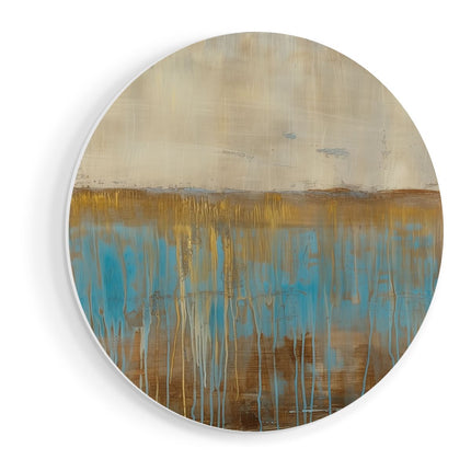 Wandcirkel vooraanzicht Abstract Kunstwerk met Blauwe en Bruine Kleuren