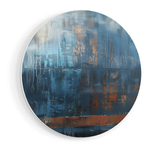 Wandcirkel vooraanzicht Abstract Kunstwerk van Blauw en Oranje