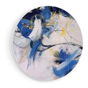 Wandcirkel vooraanzicht Abstract Kunstwerk met Blauwe en Witte Kleuren