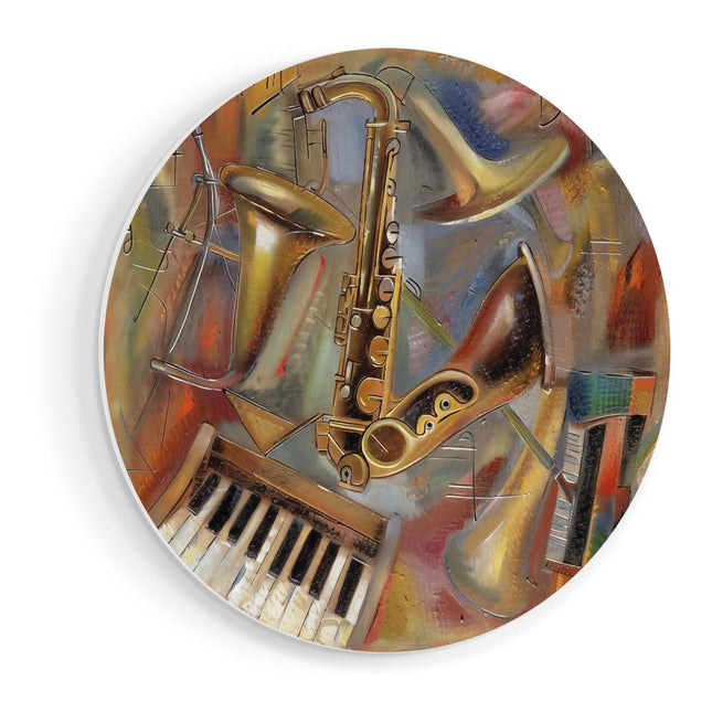 Wandcirkel vooraanzicht Saxofoons, Keyboards en andere Muziekinstrumenten