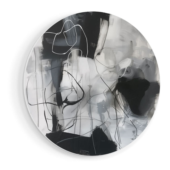 Wandcirkel vooraanzicht Zwart Wit Abstract Kunstwerk