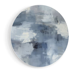 Wandcirkel vooraanzicht Abstract Kunstwerk in Blauw en Wit