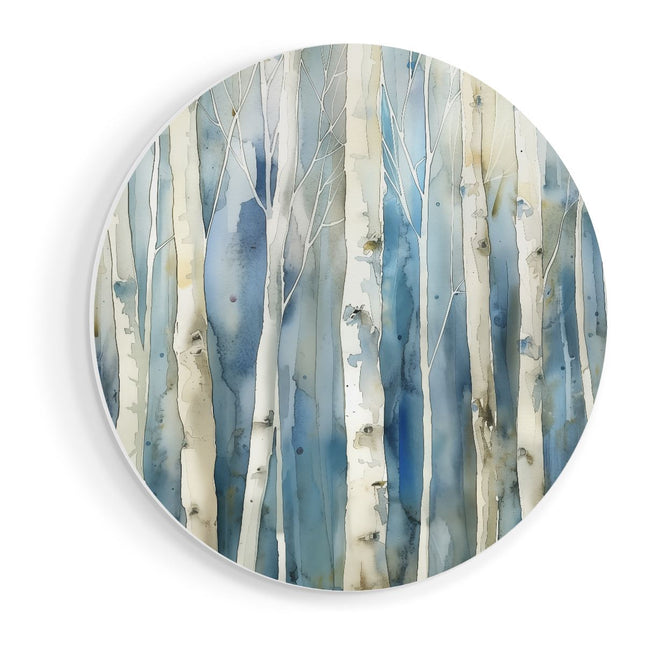 Wandcirkel vooraanzicht Aquarelkunstwerk van Berkenbomen