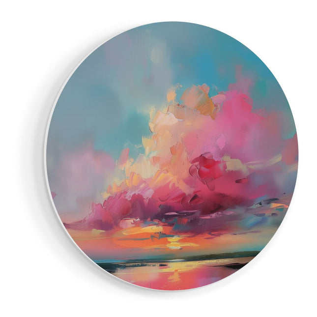 Wandcirkel vooraanzicht Kunstwerk van een Zonsondergang met Roze en Blauwe Wolken