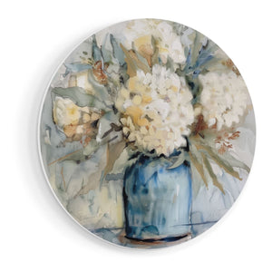 Wandcirkel vooraanzicht Witte Bloemen in een Blauwe Vaas