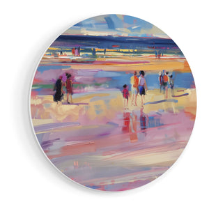 Wandcirkel vooraanzicht Kunstwerk van Mensen die op het Strand Lopen