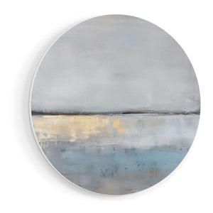 Wandcirkel vooraanzicht Abstract Kunstwerk met een Blauwe en Gouden Achtergrond
