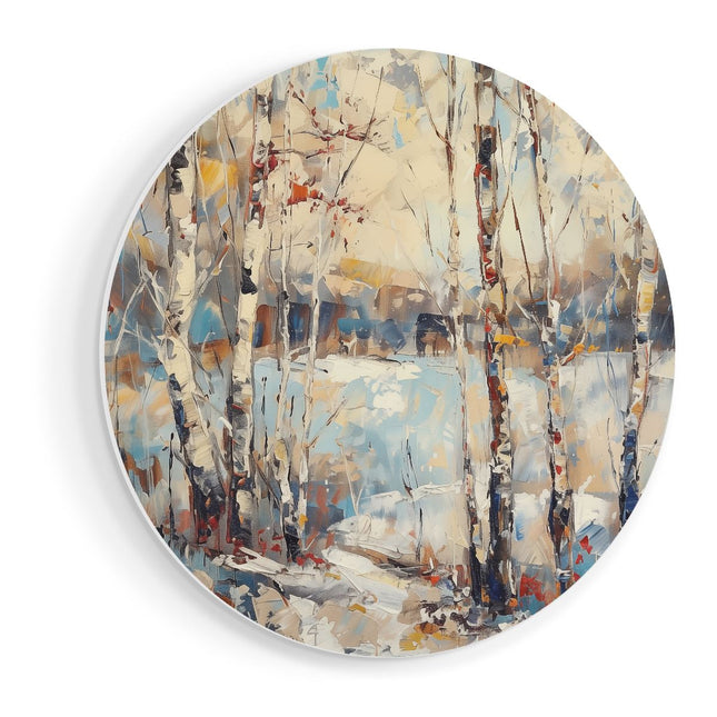 Wandcirkel vooraanzicht Kunstwerk van Berkenbomen in de Winter