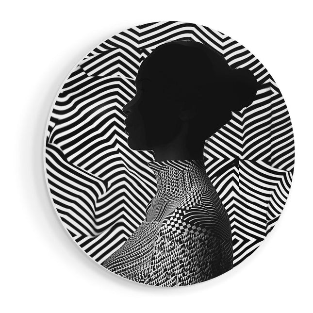 Wandcirkel vooraanzicht Silhouet van een Vrouw voor een Zebrapatroon