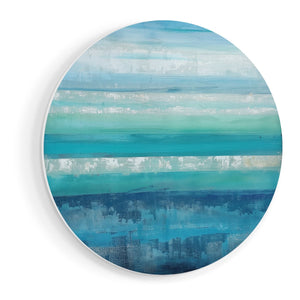 Wandcirkel vooraanzicht Abstract Kunstwerk met Blauwe en Witte Strepen