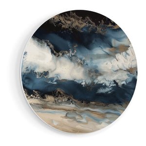 Wandcirkel vooraanzicht Abstract Kunstwerk van Blauw en Goud