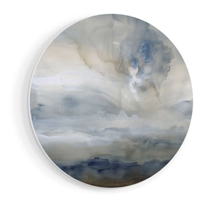 Wandcirkel vooraanzicht Abstract Kunstwerk met Blauwe en Witte Wolken