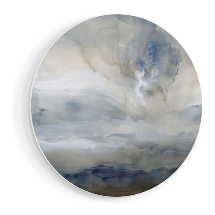 Wandcirkel vooraanzicht Abstract Kunstwerk met Blauwe en Witte Wolken