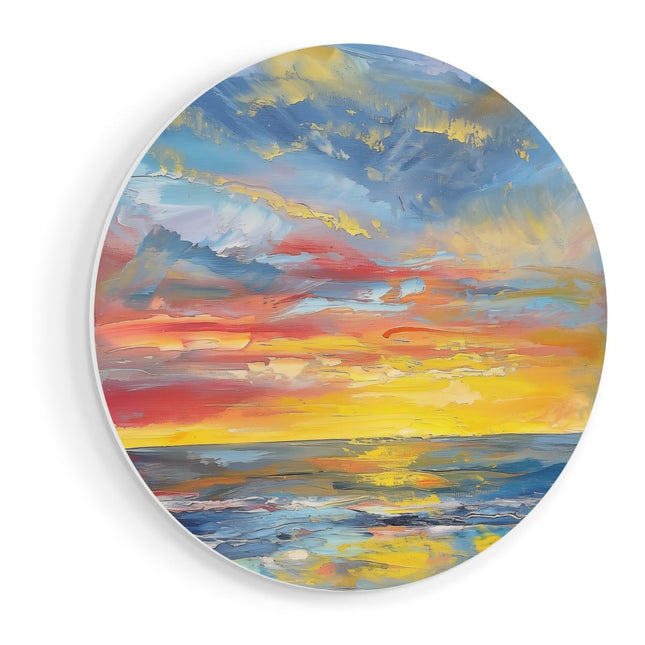 Wandcirkel vooraanzicht Olieverfschilderij van een Zonsondergang boven de Oceaan