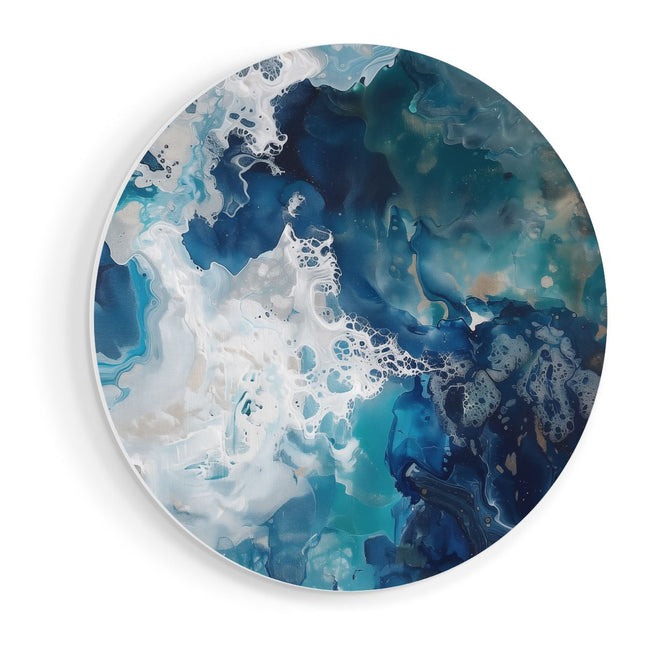 Wandcirkel vooraanzicht Blauw en Wit Kunstwerk op een Witte Achtergrond