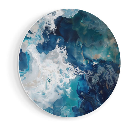 Wandcirkel vooraanzicht Blauw en Wit Kunstwerk op een Witte Achtergrond