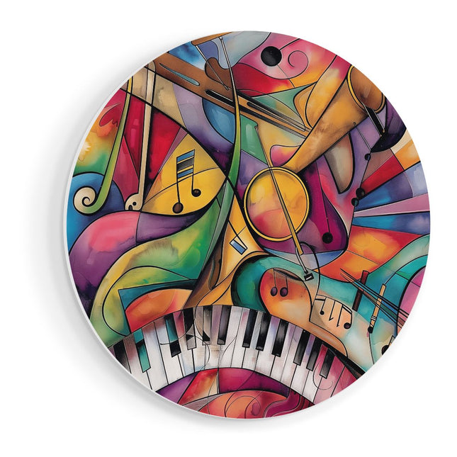 Wandcirkel vooraanzicht Kleurrijk Kunstwerk van Muziekinstrumenten