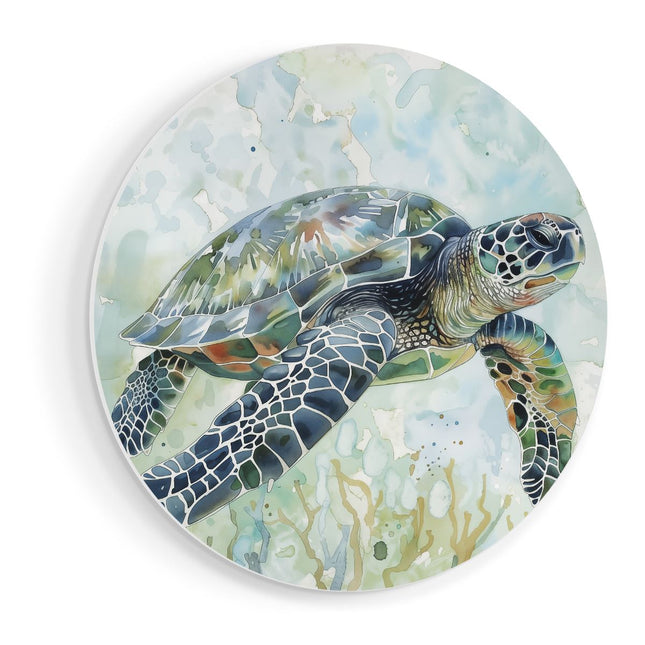Wandcirkel vooraanzicht Aquarelkunstwerk van een Zeeschildpad