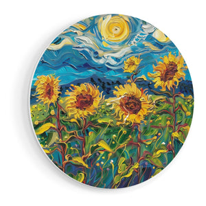 Wandcirkel vooraanzicht Kunstwerk van Zonnebloemen in een Veld