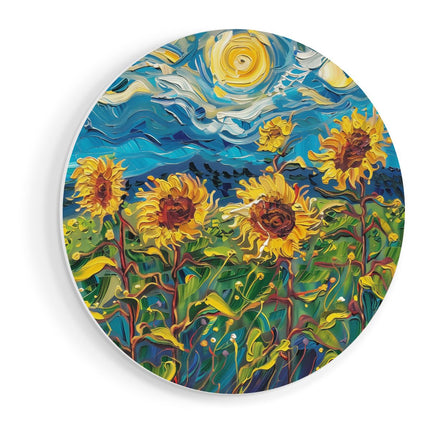 Wandcirkel vooraanzicht Kunstwerk van Zonnebloemen in een Veld