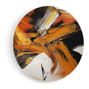 Wandcirkel vooraanzicht Abstract Kunstwerk met Oranje en Zwarte Strepen