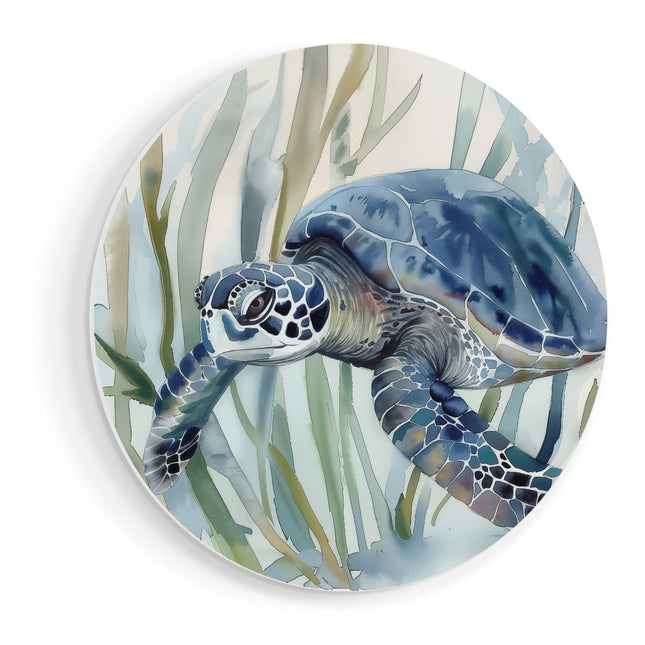 Wandcirkel vooraanzicht Aquarelkunstwerk van een Zeeschildpad