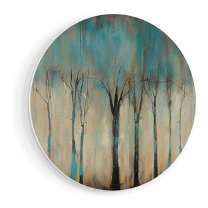 Wandcirkel vooraanzicht Kunstwerk van Bomen in Blauw en Bruin