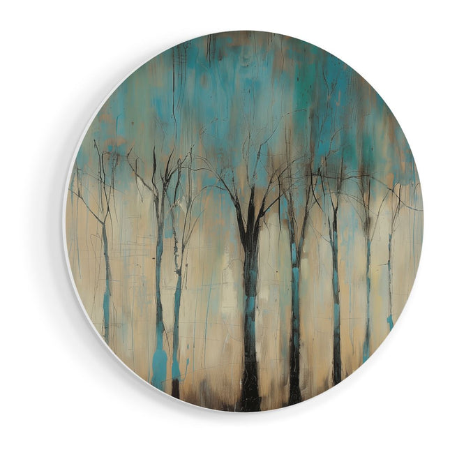 Wandcirkel vooraanzicht Kunstwerk van Bomen in Blauw en Bruin