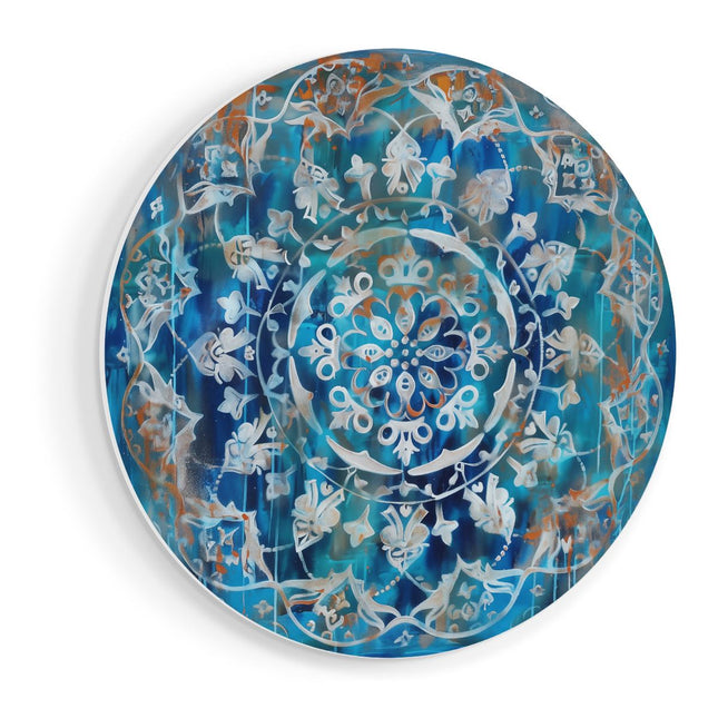 Wandcirkel vooraanzicht Blauwe en Witte Mandala