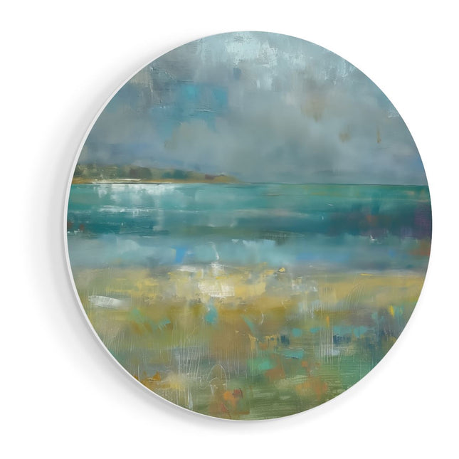 Wandcirkel vooraanzicht Abstract Kunstwerk van een Strand met Wolken