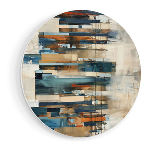 Wandcirkel vooraanzicht Abstract Kunstwerk met Blauwe, Bruine en Beige Kleuren