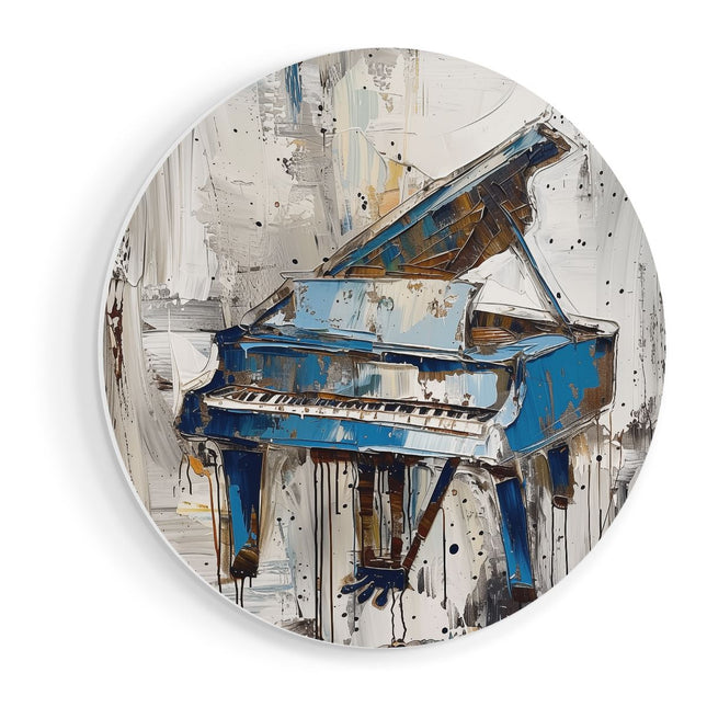 Wandcirkel vooraanzicht Abstract Kunstwerk van een Blauwe Piano