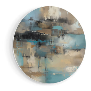 Wandcirkel vooraanzicht Abstract Kunstwerk in Blauw en Bruin