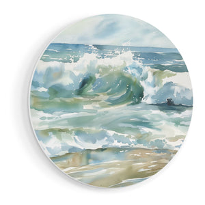 Wandcirkel vooraanzicht Aquarelkunstwerk van een Golf op het Strand